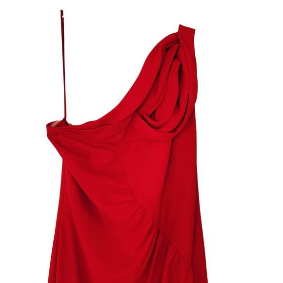 Badgley Mischka Collection Formal Gown Size 10 Red One Shoulder High Low Hem - Picture 5 of 13
